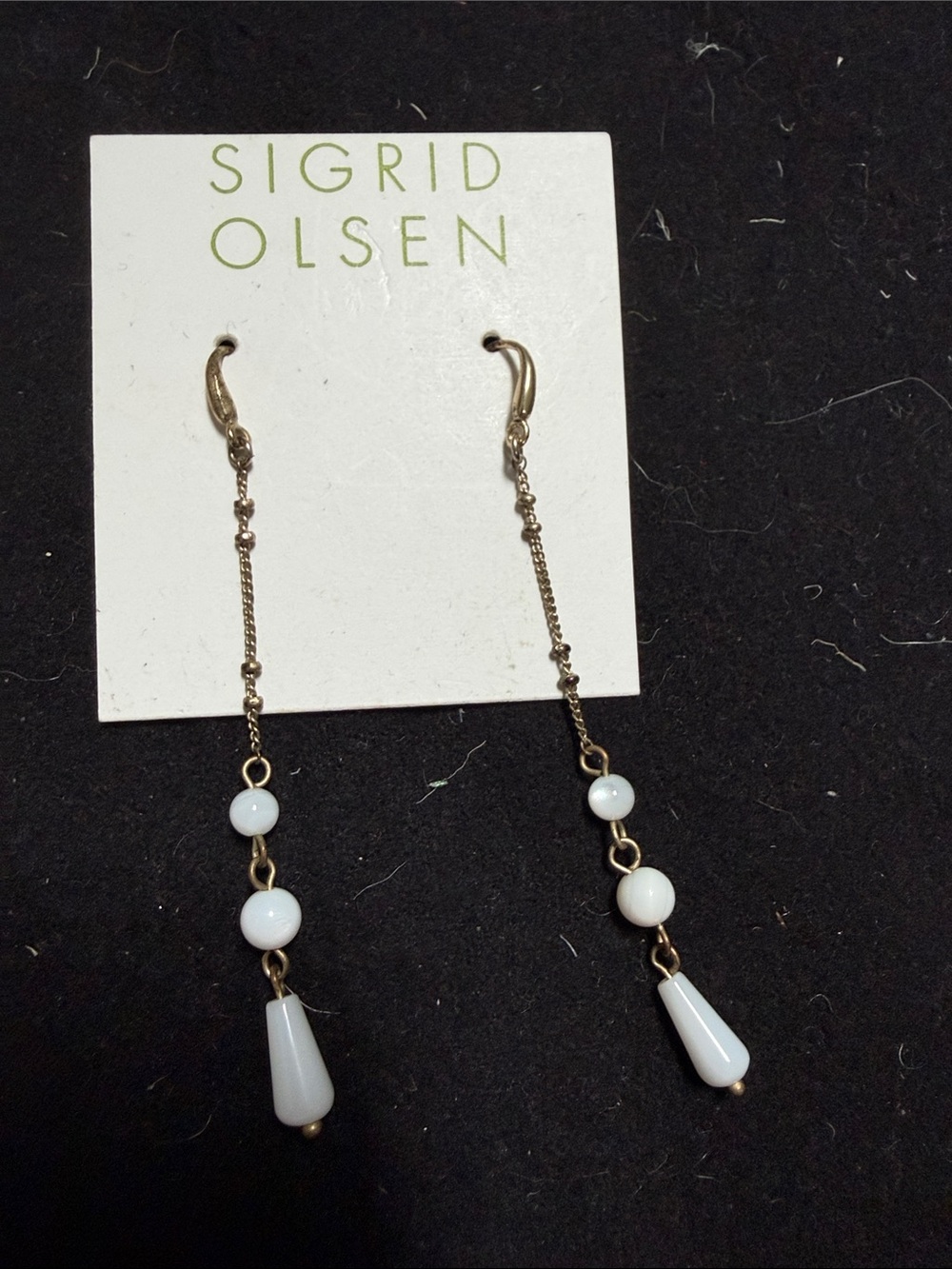 Sigrid Olsen Gold-Tone Drop Earrings with White Beads and Teardrops